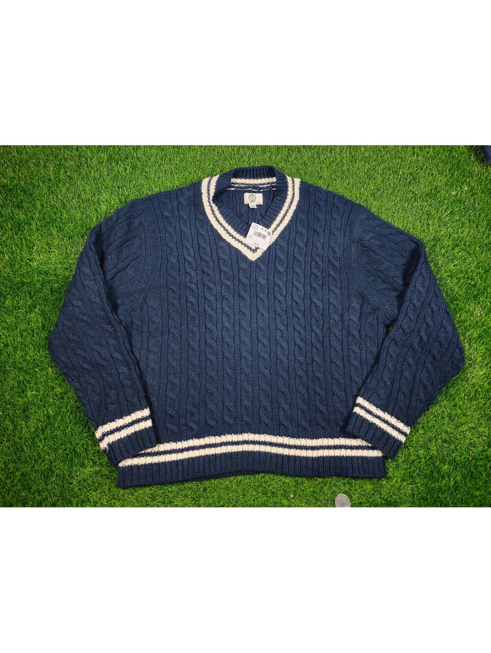 Nwt American Eagle x Tru Kolors Navy Cable Knit V Neck Sweater Size XL Preppy